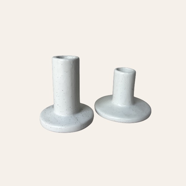 Beige keramiek kandelaars (set)